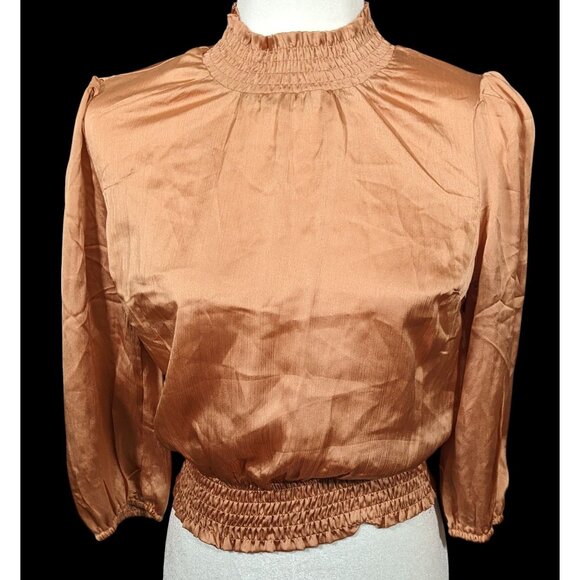 Monteau Rust Long Sleeve Poufy Ruffle Crop Top - Picture 1 of 7